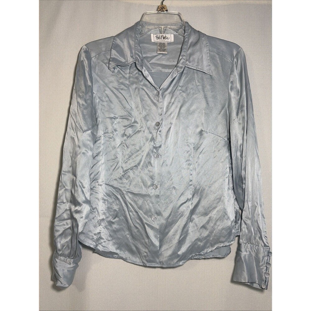 Vintage Bob Mackie Women’s 8 Light Blue Silk Shirt Long Sleeve Button